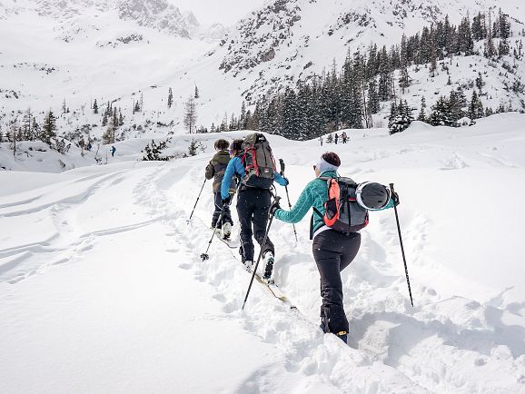 Ski touring with a view of the mountains